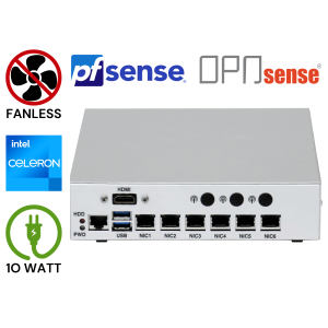 Compact Small UTM 3 - Firewall Fanless, OPNsense, pfSense, Intel Celeron J3455, 10 Watt 